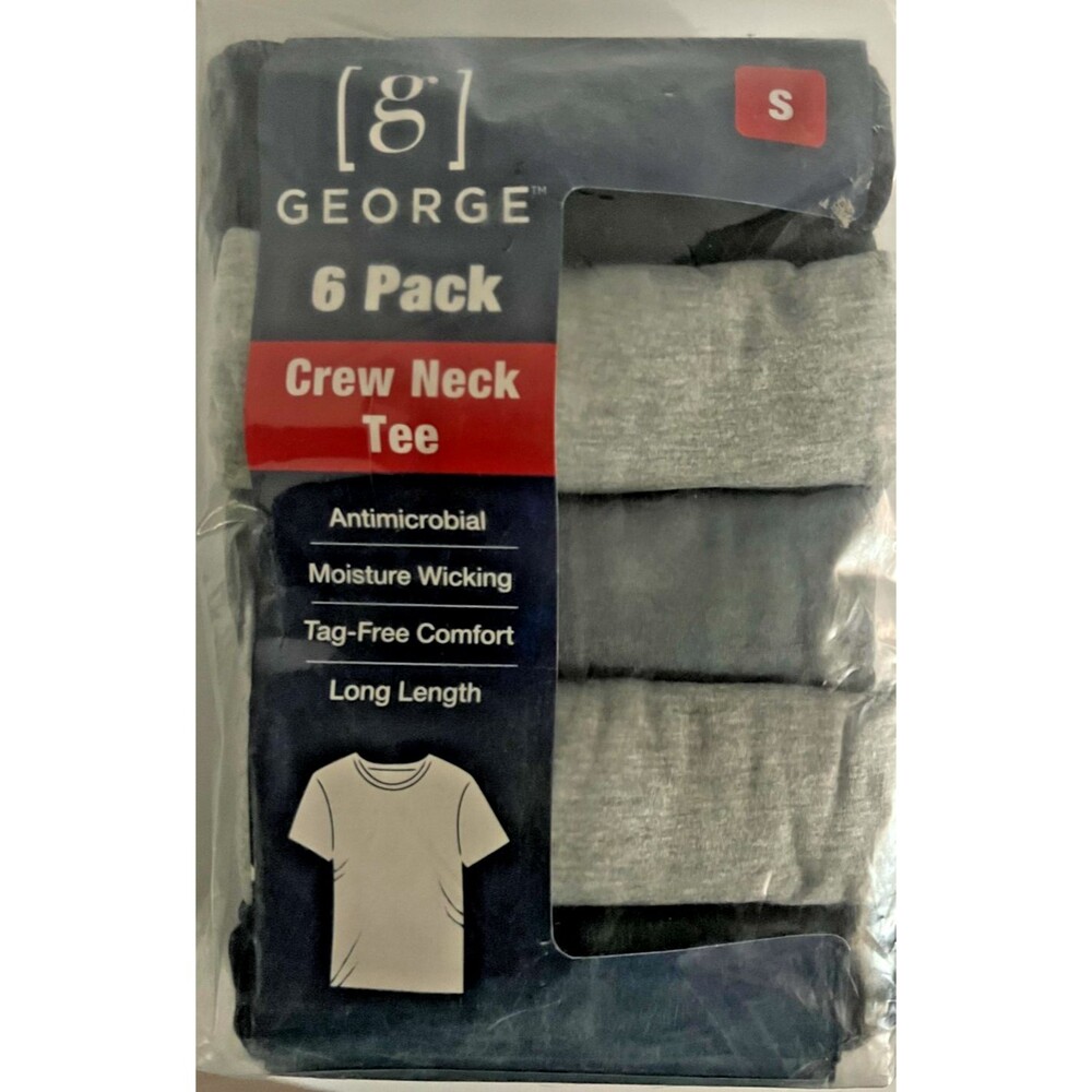 George Men’s Crew  T-Shirts 6-Pack Tag Free Size (S) Small , BLACK/ GREY New